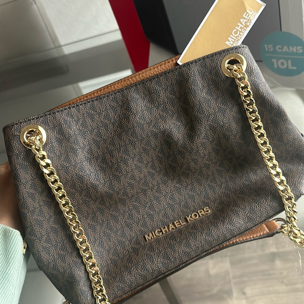 MICHAEL KORS JET SET TRAVEL MEDIUM CHAIN MESSENGER BROWN SIGNATURE COLOR